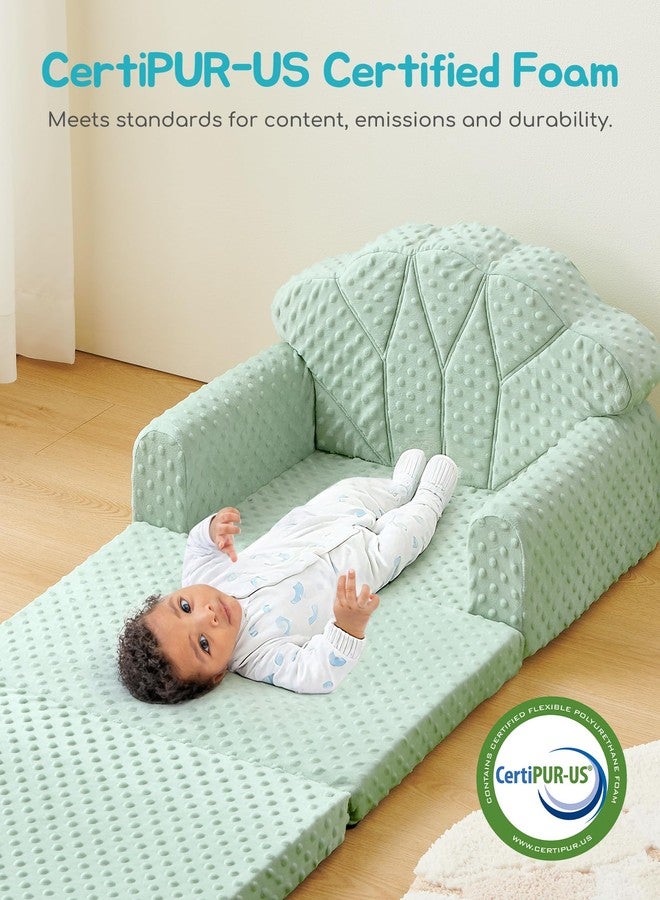 ATTABABY Kids Couch, 2-in-1 Soft Bubble Dot Minky Fold-Out Couch, Convertible Sofa to Lounger for 1-3 Years Old, Kid Furniture for Playroom, Green - Image 3