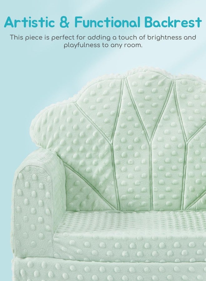 ATTABABY Kids Couch, 2-in-1 Soft Bubble Dot Minky Fold-Out Couch, Convertible Sofa to Lounger for 1-3 Years Old, Kid Furniture for Playroom, Green - Image 2