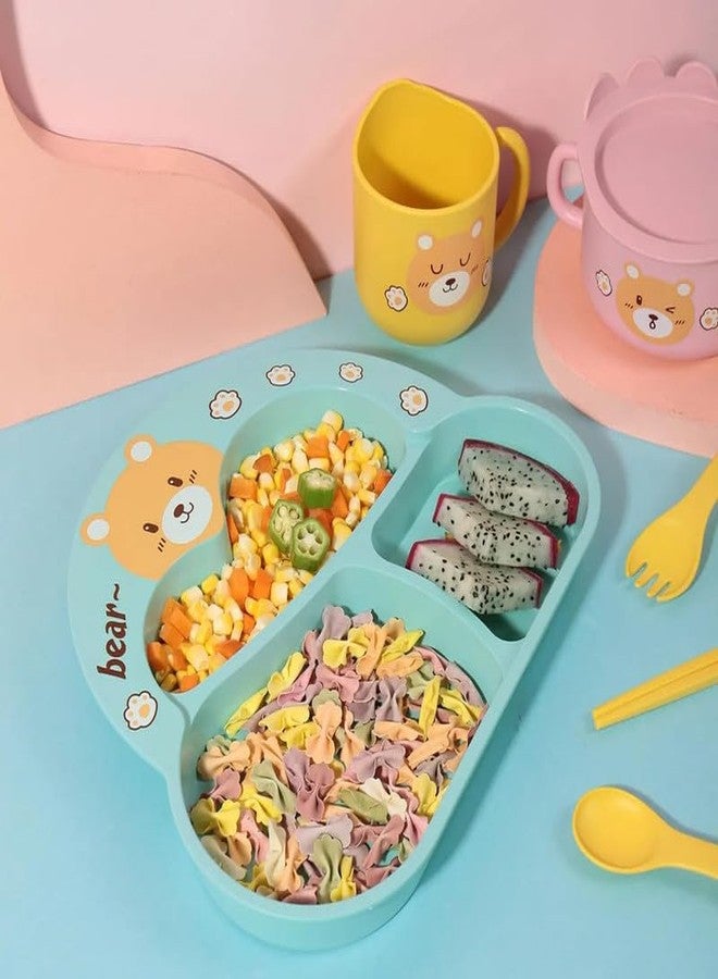 Invite Enterprise Toddler Plate and Bowl Set Cutlery Cup and Plate Divided Baby Dinner Plate Bamboo Kids Food Plate Microwave Dishwasher Safe Cute Bear Shaped Cartoon Self Feeding Plate for Kids(Bear-Yellow) - Image 2