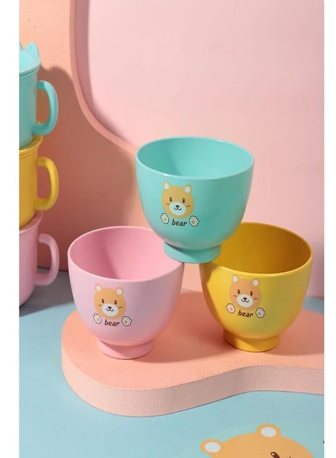 Invite Enterprise Toddler Plate and Bowl Set Cutlery Cup and Plate Divided Baby Dinner Plate Bamboo Kids Food Plate Microwave Dishwasher Safe Cute Bear Shaped Cartoon Self Feeding Plate for Kids(Bear-Yellow) - Image 3