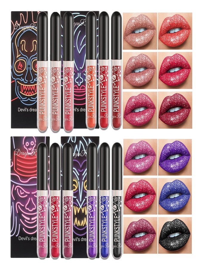 Petansy 12 Pcs Matte Liquid Lipstick Set Lip Makeup, Glitter Diamond Shining Lip gloss 24 Hour Long Lasting Waterproof Halloween Makeup Lipsticks Gift Set for Women - Image 1