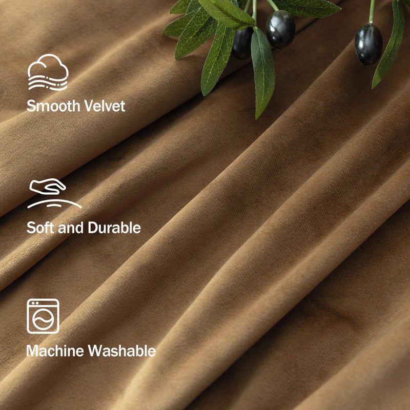 Pitalk Velvet Curtains 84 Inch Length 2 Panels Set Gold Brown Light Blocking Thermal Insulated Room Darkening Window Drapes Soft Luxury Curtain for Living Room Bedroom Back Tab Pleated Pocket 7ft Long Golden - Image 2
