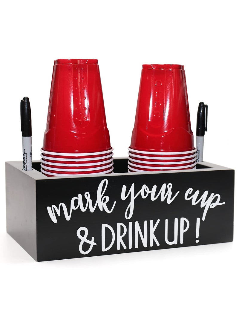 XiuWoo Double Cup Holder Party Cup Dispenser Wooden Cup Organizer Mark Your Cup Caddy Farmhouse Bar Counter Decor Holiday Birthday Party Supplies - Image 1