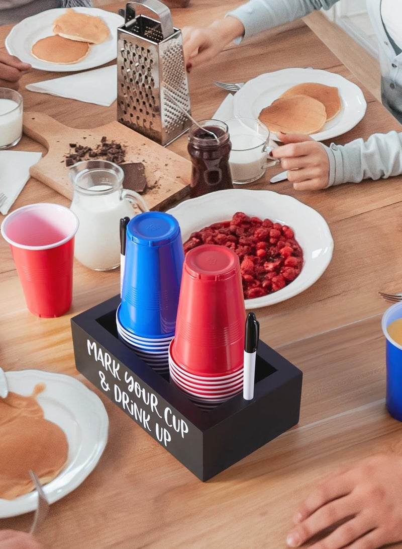 XiuWoo Double Cup Holder Party Cup Dispenser Wooden Cup Organizer Mark Your Cup Caddy Farmhouse Bar Counter Decor Holiday Birthday Party Supplies - Image 4
