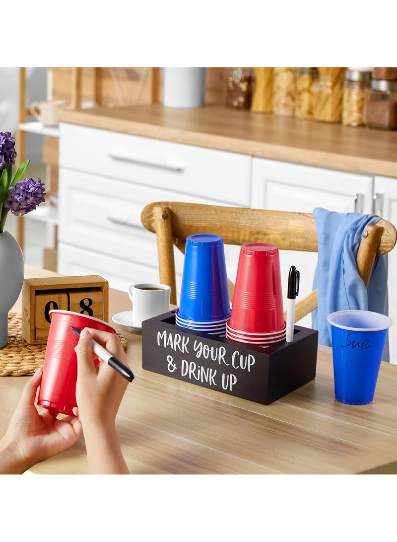 XiuWoo Double Cup Holder Party Cup Dispenser Wooden Cup Organizer Mark Your Cup Caddy Farmhouse Bar Counter Decor Holiday Birthday Party Supplies - Image 5