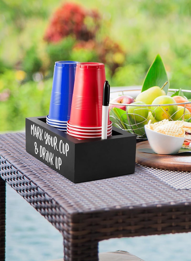 XiuWoo Double Cup Holder Party Cup Dispenser Wooden Cup Organizer Mark Your Cup Caddy Farmhouse Bar Counter Decor Holiday Birthday Party Supplies - Image 3