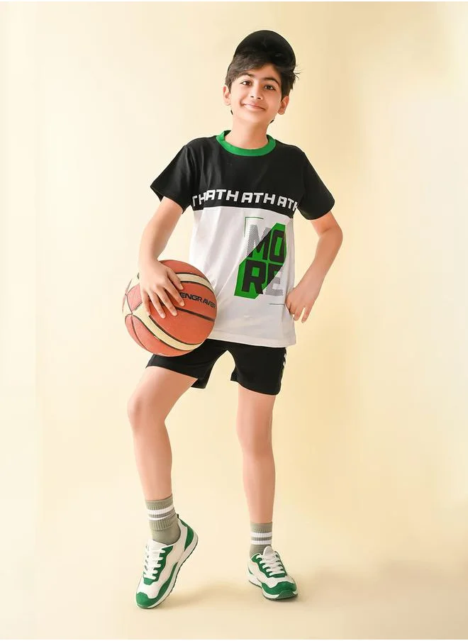 LILPICKS Text Print Colorblock T-Shirt & Shorts Set by Styli