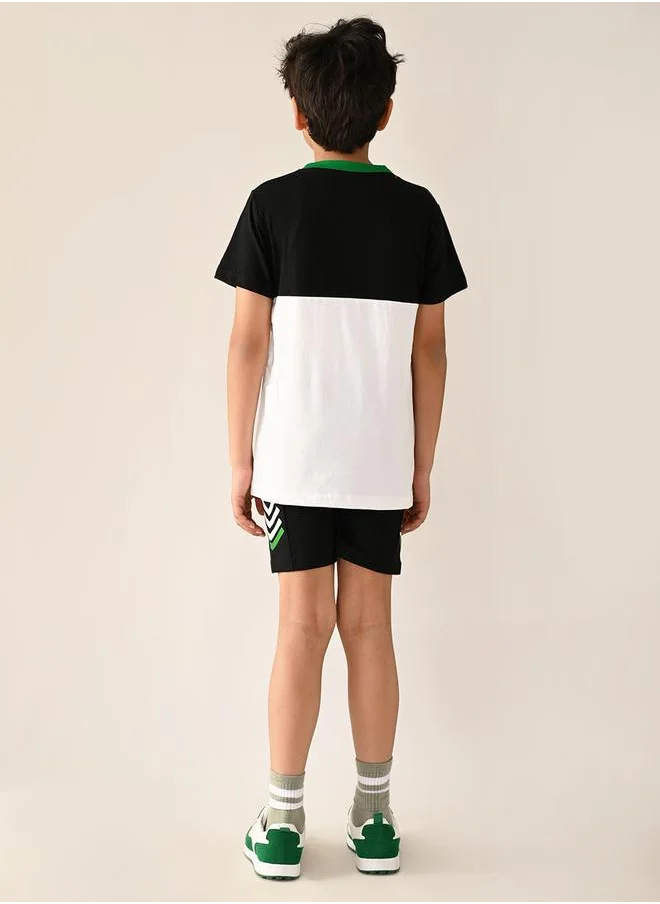 LILPICKS Text Print Colorblock T-Shirt & Shorts Set by Styli