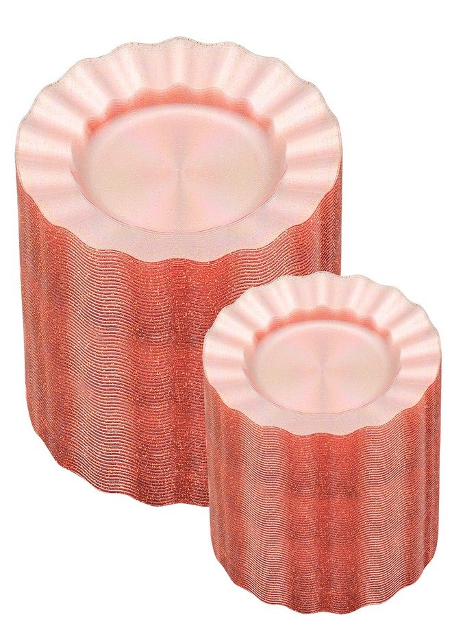 ISFANGCO 60Pcs Premium Pink Plastic Plates, Fancy Clear Pink Gold Glitter Disposable Plate, Elegant Wedding Plate Set include 30 10" Dinner & 30 7" Dessert Plates for Party & Wedding（30Guests） - Image 1