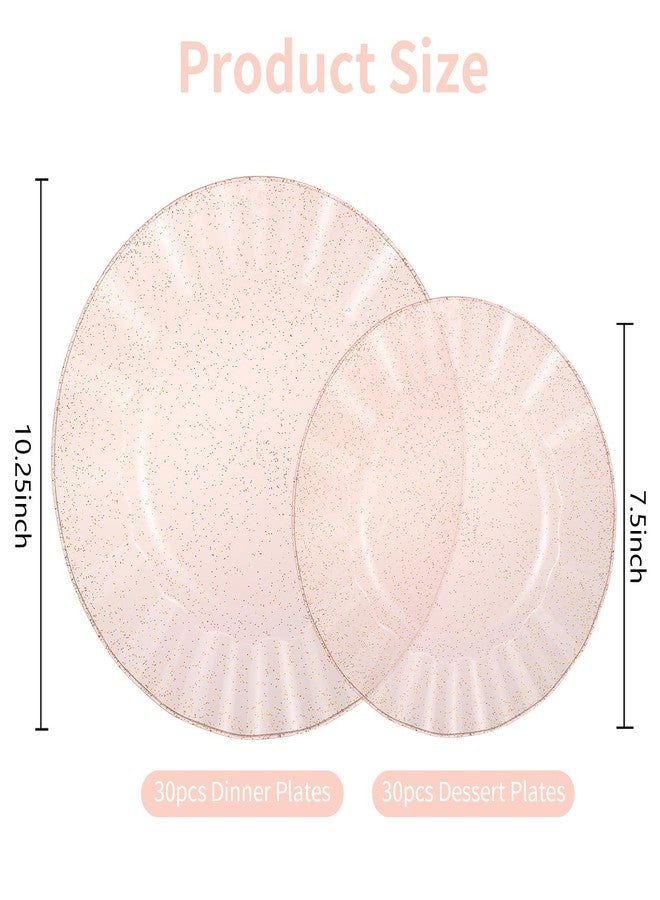 ISFANGCO 60Pcs Premium Pink Plastic Plates, Fancy Clear Pink Gold Glitter Disposable Plate, Elegant Wedding Plate Set include 30 10" Dinner & 30 7" Dessert Plates for Party & Wedding（30Guests） - Image 3