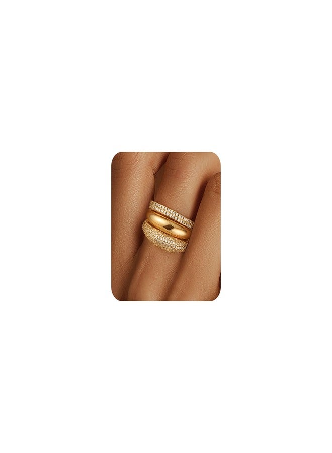 FUNEIA Stackable Gold Rings for Women Non Tarnish Chunky 14K Gold Plated Rings that Don't Tarnish Engagement Cubic Zirconia Ring Set Stack Dainty Pinky Wedding Bands Thumb Rings Gold Jewelry Size 6-11 - Image 1