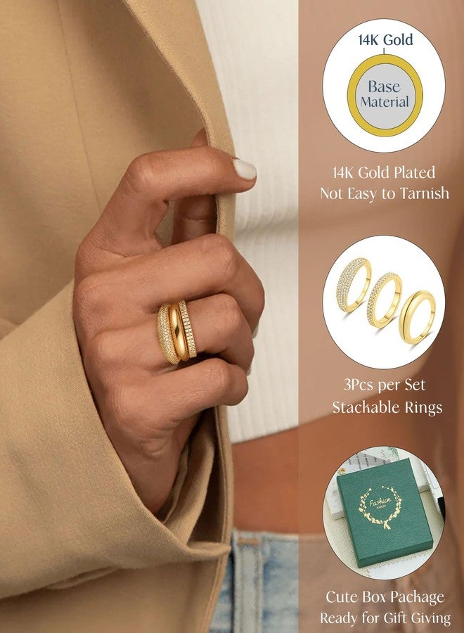 FUNEIA Stackable Gold Rings for Women Non Tarnish Chunky 14K Gold Plated Rings that Don't Tarnish Engagement Cubic Zirconia Ring Set Stack Dainty Pinky Wedding Bands Thumb Rings Gold Jewelry Size 6-11 - Image 4