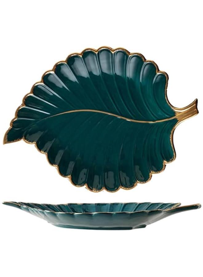 Jewelry Tray Ceramic Ring Holder Dish 10.6 x 7.9 Green Key Bowl Birthday Gifts for Women Leaf Aesthetic Coffee Table Decor Cute Room Apartment Bathroom Dresser Decor Bridesmaid Wedding Gifts  - Image 1
