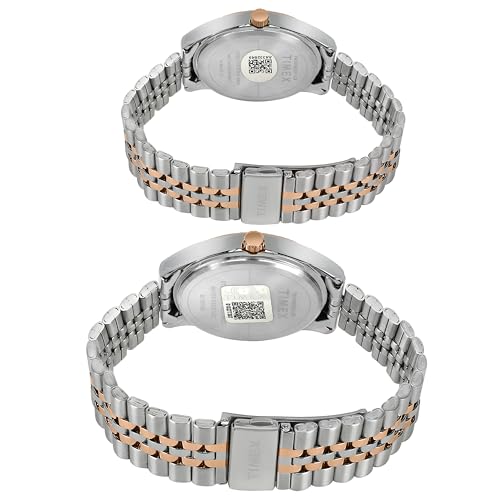 TIMEX ساعة تيمكس التناظرية للجنسين مع قرص دائري بورجوندي وسوار من الفولاذ المقاوم للصدأ متعدد الألوان مقاومة للماء - TW0PRE003 - Image 4