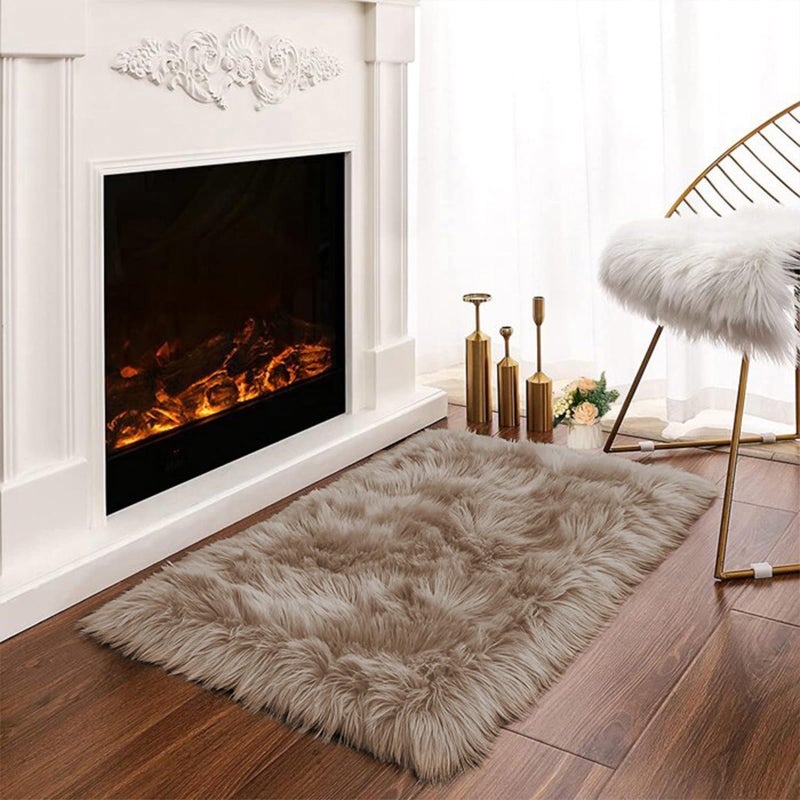 Latepis 2x3 Brown Beige Small Faux Fur Rug Fluffy Furry Rugs Throw Rug Washable Shag Plush Soft Rugs for Living Room Bedroom and Dorm - Image 1