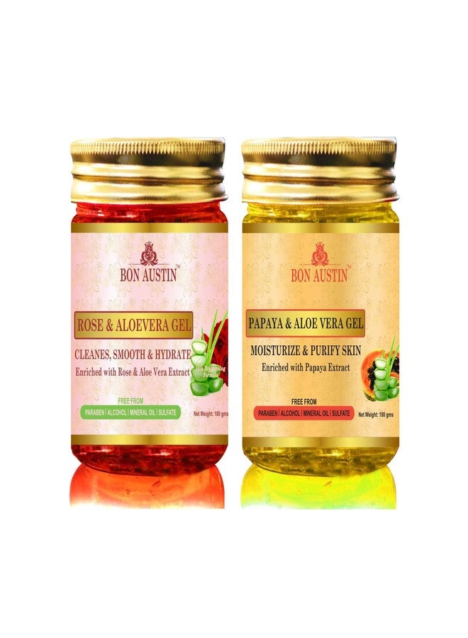Bon Austin Premium Rose Aloe Vera Gel & Papaya Aloe vera Face Gel Combo Pack of 2 Jars of 180 gms(360 gms) - Image 2