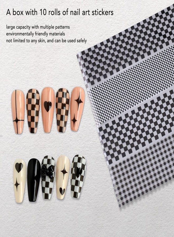Filfeel 1 Box Nail Foil Transfer Stickers Decals, Print Black White Plaid Nail Art Sticker, Nail Art Design Tool, DIY Nail Art Stickers Decals Decorations Acrylic Nails Supplies for Home and Nail Salon - Image 2