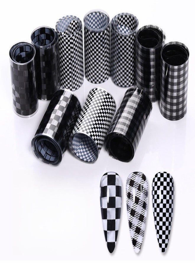 Filfeel 1 Box Nail Foil Transfer Stickers Decals, Print Black White Plaid Nail Art Sticker, Nail Art Design Tool, DIY Nail Art Stickers Decals Decorations Acrylic Nails Supplies for Home and Nail Salon - Image 1