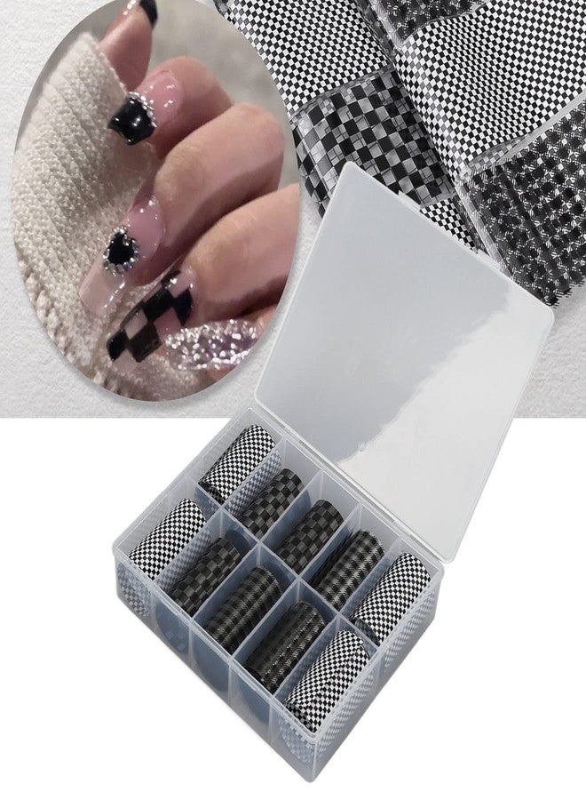 Filfeel 1 Box Nail Foil Transfer Stickers Decals, Print Black White Plaid Nail Art Sticker, Nail Art Design Tool, DIY Nail Art Stickers Decals Decorations Acrylic Nails Supplies for Home and Nail Salon - Image 5