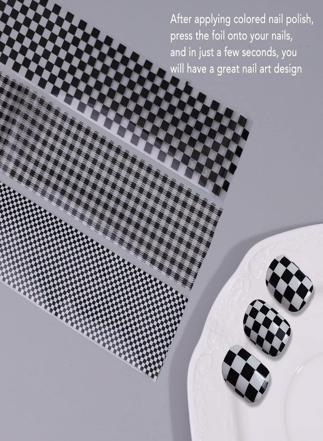Filfeel 1 Box Nail Foil Transfer Stickers Decals, Print Black White Plaid Nail Art Sticker, Nail Art Design Tool, DIY Nail Art Stickers Decals Decorations Acrylic Nails Supplies for Home and Nail Salon - Image 3