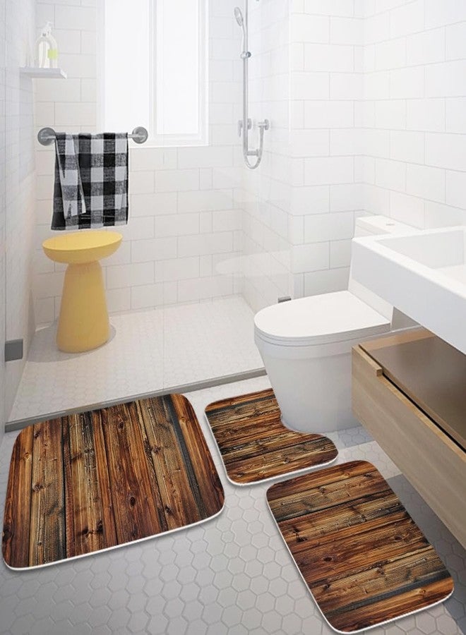 Final Friday Rustic Farmhouse Wooden Board Print Bathroom Rugs and Mats Sets 3 Piece, Wood Western Country Bath Mat 20 x 31 in, Coral Velvet Memory Foam U-Shaped Contour Shower Mat Non Slip Absorbent - Image 3