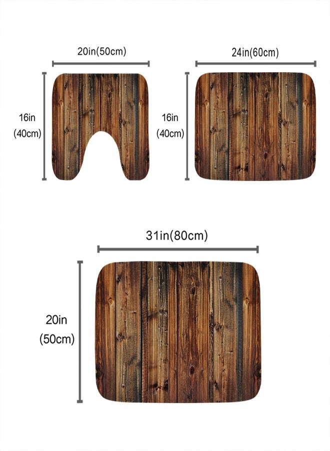 Final Friday Rustic Farmhouse Wooden Board Print Bathroom Rugs and Mats Sets 3 Piece, Wood Western Country Bath Mat 20 x 31 in, Coral Velvet Memory Foam U-Shaped Contour Shower Mat Non Slip Absorbent - Image 5