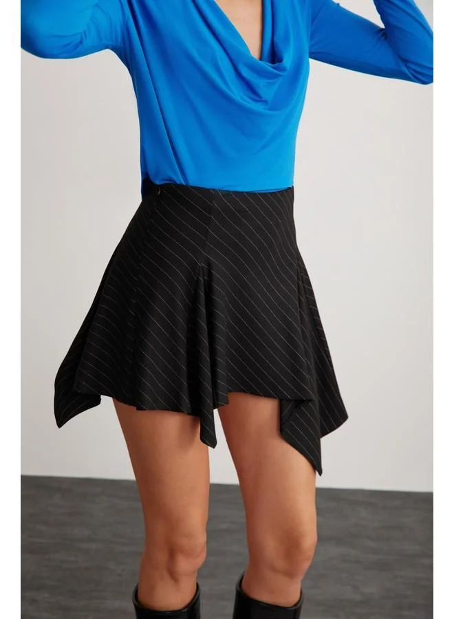 GRIMELANGE Grimelange Ambrosia Women's Striped Mini Black Skirt