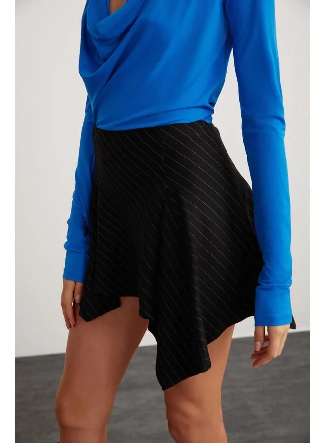 GRIMELANGE Grimelange Ambrosia Women's Striped Mini Black Skirt