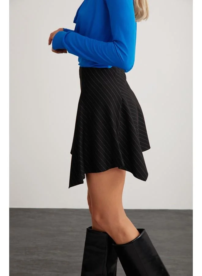 GRIMELANGE Grimelange Ambrosia Women's Striped Mini Black Skirt