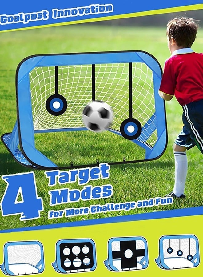 والالا مرمى كرة قدم، 4 أوضاع أهداف كرة قدم منبثقة للأطفال، شبكة مرمى كرة قدم قابلة للطي والحمل مع حقيبة حمل، معدات تدريب كرة القدم للاستخدام الداخلي والخارجي، هدايا كرة قدم للأولاد والبنات، أزرق - Image 3