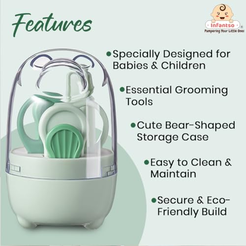 Infantso (4-in-1) Baby Grooming Kit for Newborns & Toddlers (0–3 Years) | Nail Grooming Kit for Baby - Manicure Set with Kids Nail Clipper, Scissor, Filer & Nasal Tweezer | Baby-Safe Rounded Edges | Compact Travel Case - Image 5
