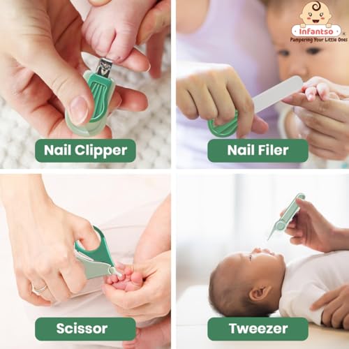 Infantso (4-in-1) Baby Grooming Kit for Newborns & Toddlers (0–3 Years) | Nail Grooming Kit for Baby - Manicure Set with Kids Nail Clipper, Scissor, Filer & Nasal Tweezer | Baby-Safe Rounded Edges | Compact Travel Case - Image 4