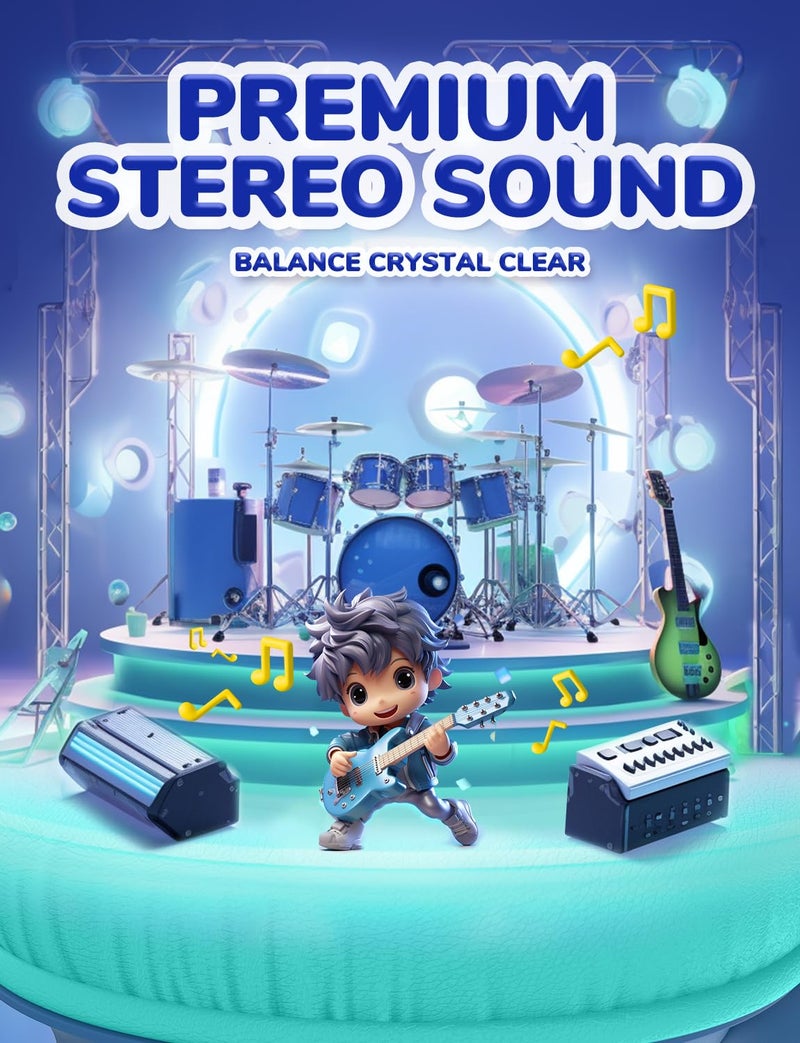 iClever Kids Headphones with Cord, 85dBA Safe Volume Wired Headphones for Kids, Stereo Sound Foldable Adjustable, 3.5mm Jack, Over Ear Child Headphone for School/Boys/Girls/iPad/Tablet/Travel, Blue - Image 3