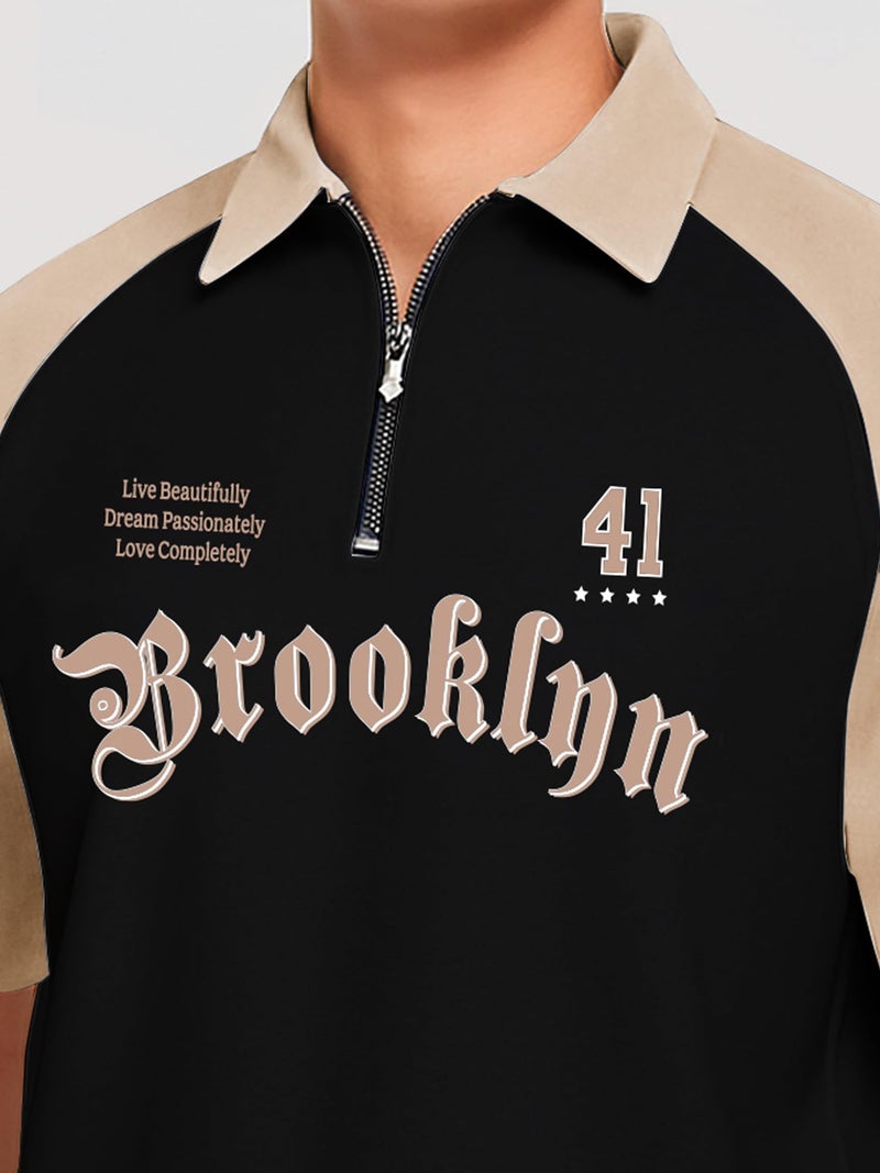 Jump Cuts Mens Printed Polo Neck Raglan Half Sleeve Black Cotton Blend T-Shirt - Image 4