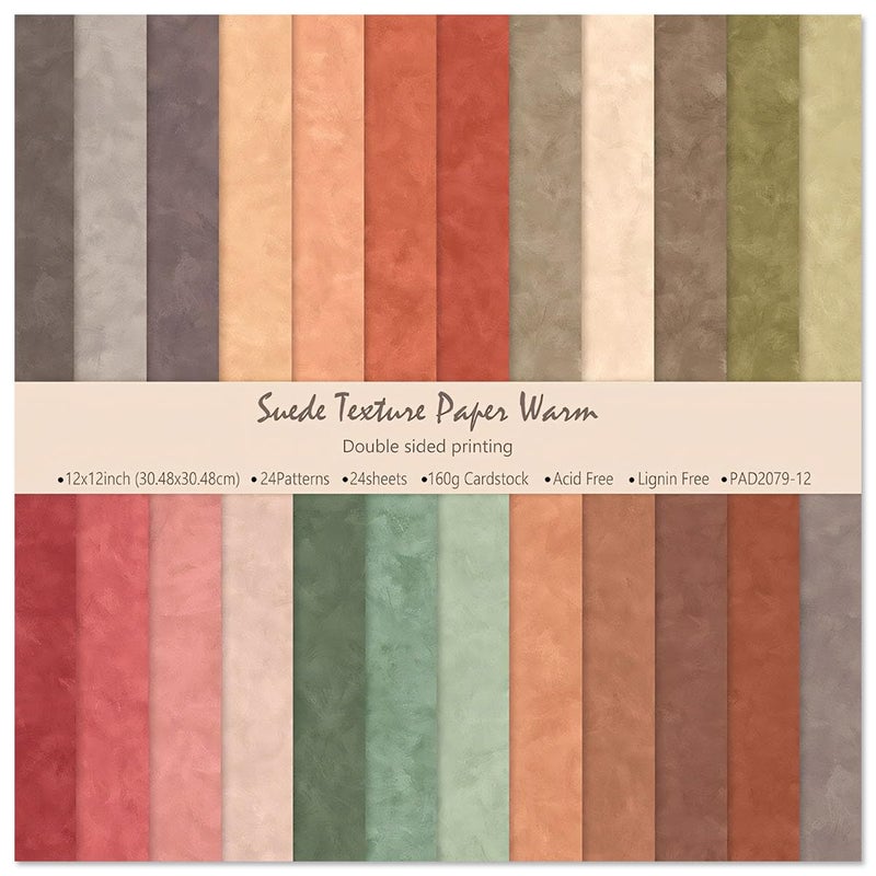 WLXTREE Double-Sided Scrapbook Paper Pad, 12X12 Textured Decorative Craft Paper for Scrapbooking Planner Bullet Junk Journal Supplies Mixed Media Collage Card Making,24 Designs 24 Sheets - Image 1
