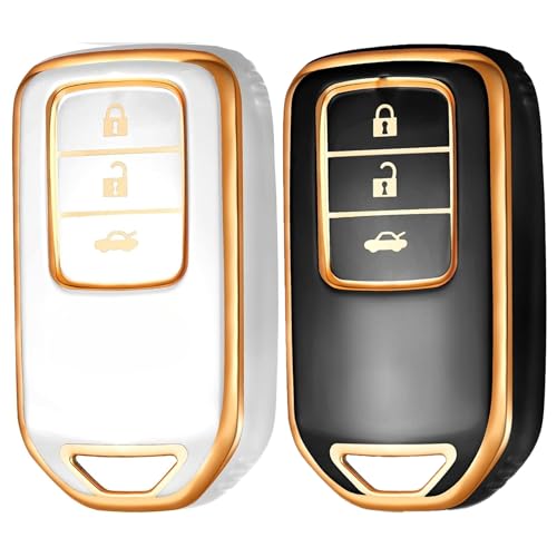 Shopoflux® TPU Key Cover Compatible for Honda Elevate | City | Amaze | WRV | CRV | Jazz | 3 Button Smart Key (Pack 2 (Black+White)) - Image 1