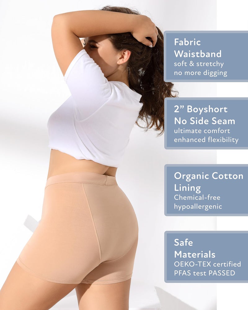 Goat Union 2" Period Underwear Boxer Briefs Boy-shorts, Organic Cotton Lining, Hi-Waisted & Heavy Flow, Blush, M - Image 5