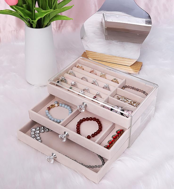 SIBY Acrylic Jewelry Organizer With Drawers | 3 Layer Earring Storage Box with 10 Compartment & 7 Ear Studs for Women | Transparent Display Storage Case for Earrings Necklace Ring Bracelet - Image 3