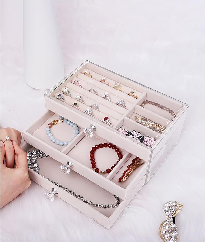 SIBY Acrylic Jewelry Organizer With Drawers | 3 Layer Earring Storage Box with 10 Compartment & 7 Ear Studs for Women | Transparent Display Storage Case for Earrings Necklace Ring Bracelet - Image 5