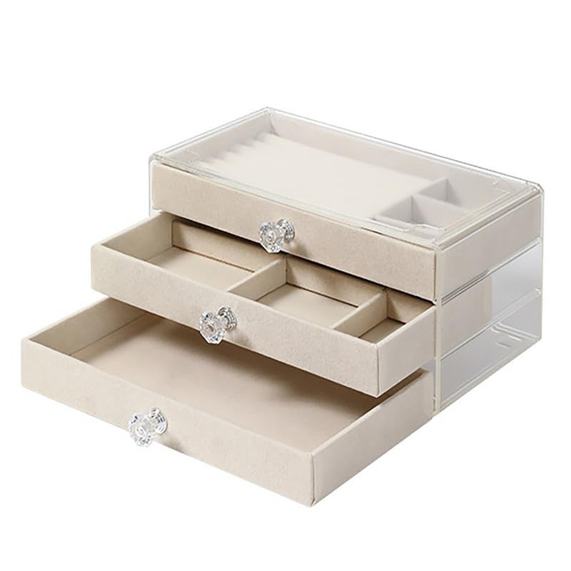 SIBY Acrylic Jewelry Organizer With Drawers | 3 Layer Earring Storage Box with 10 Compartment & 7 Ear Studs for Women | Transparent Display Storage Case for Earrings Necklace Ring Bracelet - Image 1