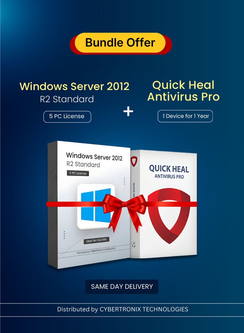 Windows Microsoft Windows Server 2012 R2 Standard ( 5 PC License ) | Quick Heal Antivirus Pro (1 Device, 1 Year) | Digital License | Same Day Delivery | Bundle Pack