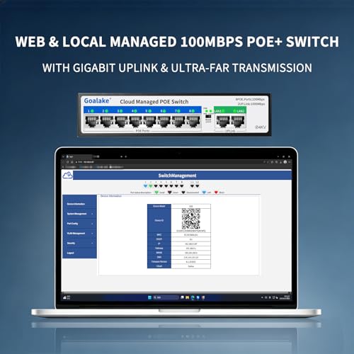 Goalake 8-Port 100Mbps PoE Switch with 2 Gigabit Uplink, 120W Built in Power, 250m Extend Function, VLAN, QoS, Fanless Metal, Desktop/Wall Mount, Plug and Play - Image 2