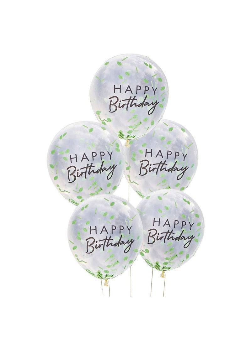 Ginger Ray Happy Birthday Green Confetti Balloons 30cm 5-Pack - Image 1