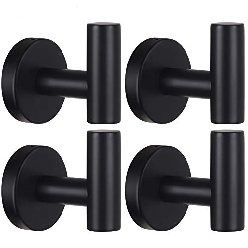 Homagic Towel Hooks Bathroom Coat Robe Wall Hook Heavy Duty Door Hanger Towel Robe Clothes Cabinet Closet Sponges Rack for Bathroom Bedroom Kitchen Hotel Pool 4 Packs Matte Black(Drilling Installation) - Image 1