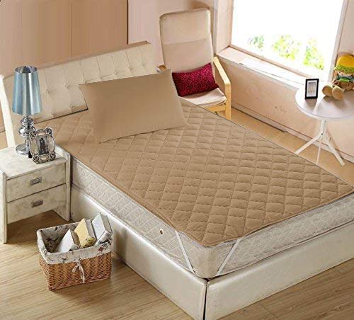 Homespun Quilted Triple Layered 100% Waterproof Single Bed Mattress Protector, Beige Color, 36x78 inches - Image 1
