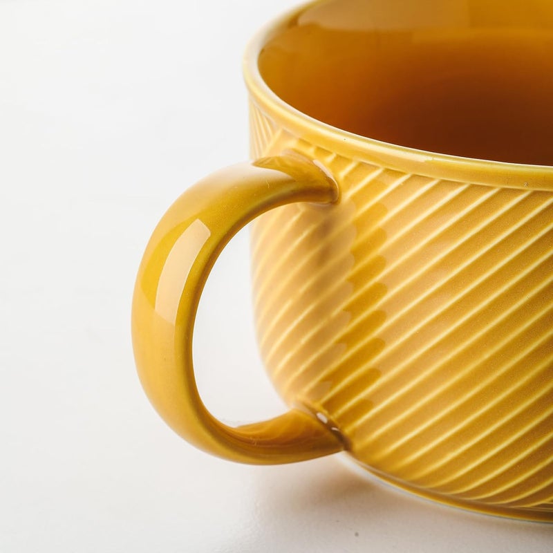 Adewnest Ceramic Soup Bowl with Handle 38 oz Microwave Safe Extra Large Mug for Oatmeal Cereal Breakfast Meal Prep Work Lunch Dorm Living Single Serve Dinner  6 Inch Mustard Yellow - Image 5
