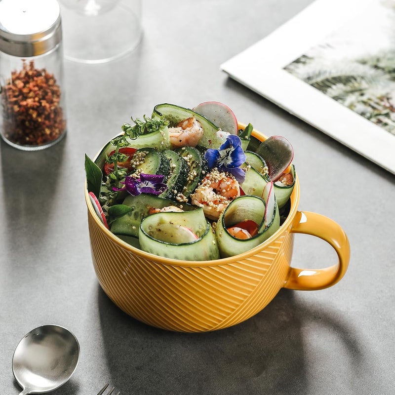 Adewnest Ceramic Soup Bowl with Handle 38 oz Microwave Safe Extra Large Mug for Oatmeal Cereal Breakfast Meal Prep Work Lunch Dorm Living Single Serve Dinner  6 Inch Mustard Yellow - Image 4