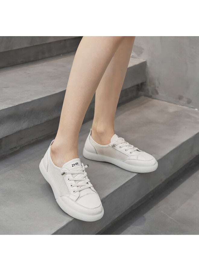 ZHR Zhr Women's Casual Shoes Flat Bottom Summer Mesh Breathable Student Trendy Lightweight Versatile Women's Shoes Fashion Jelly Bottom Slip-on Genuine Leather Small White Shoes Women A81 Beige 38 - Image 5