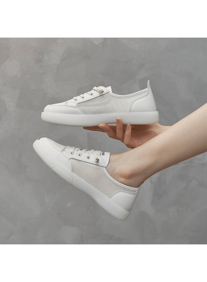 ZHR Zhr Women's Casual Shoes Flat Bottom Summer Mesh Breathable Student Trendy Lightweight Versatile Women's Shoes Fashion Jelly Bottom Slip-on Genuine Leather Small White Shoes Women A81 Beige 38 - Image 1