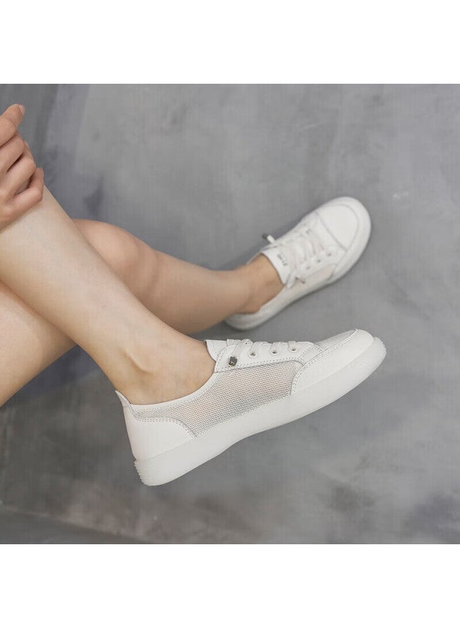 ZHR Zhr Women's Casual Shoes Flat Bottom Summer Mesh Breathable Student Trendy Lightweight Versatile Women's Shoes Fashion Jelly Bottom Slip-on Genuine Leather Small White Shoes Women A81 Beige 38 - Image 4